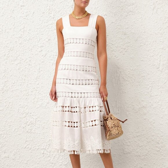 Zimmermann Pop Trimmed Midi Dress in Ivory Size Small - Picture 1 of 5
